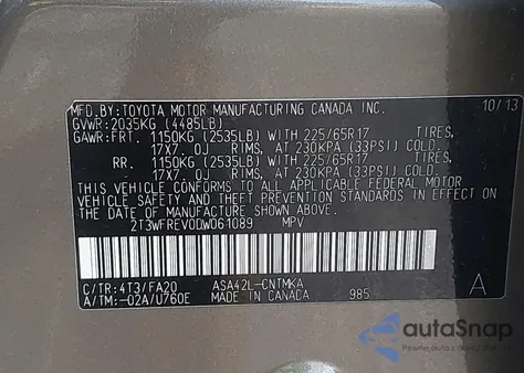 2013 Toyota Rav4 Xle z USA, uszkodzony, nr VIN 2T3WFREV0DW061089